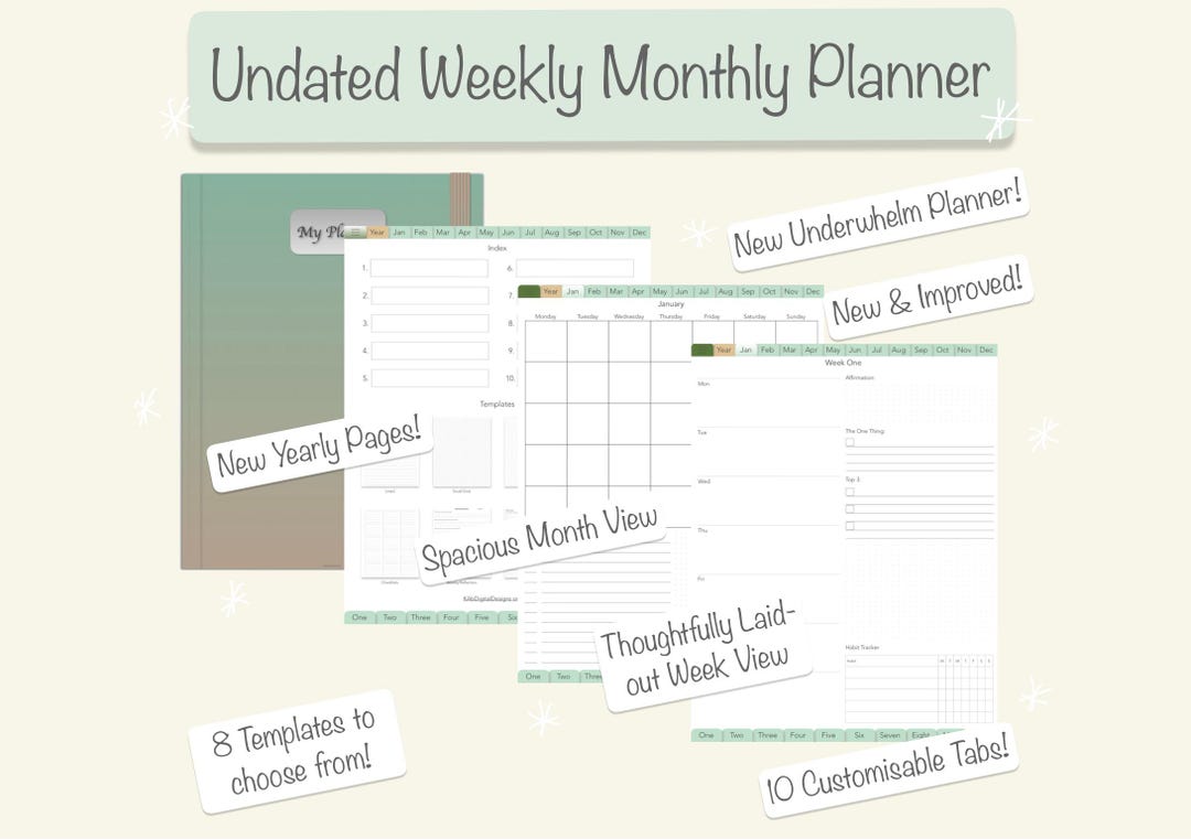 Undated Monday Start Weekly Digital Planner for Goodnotes Annotation ...