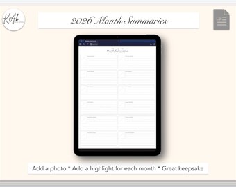 2026 Monthly Summaries Template PDF Insert for iPad tablet
