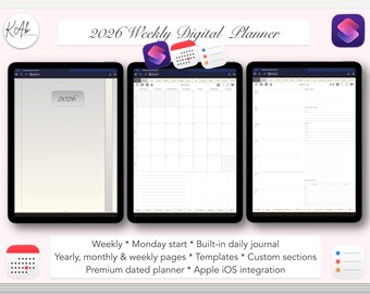 2026 Weekly Digital Planner: Apple Calendar & Reminders, Journal (Monday Start) Neutral Colours