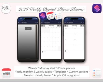 2026 Weekly Digital Phone Planner: Apple Calendar & Reminders (Monday Start)