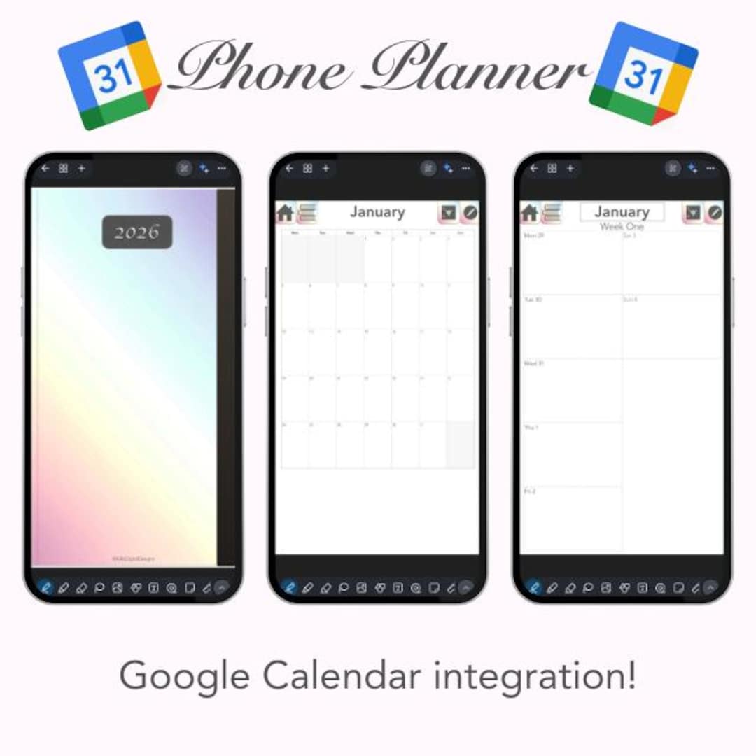 Rainbow 2026 Phone Planner With Google Calendar Integration Monday ...
