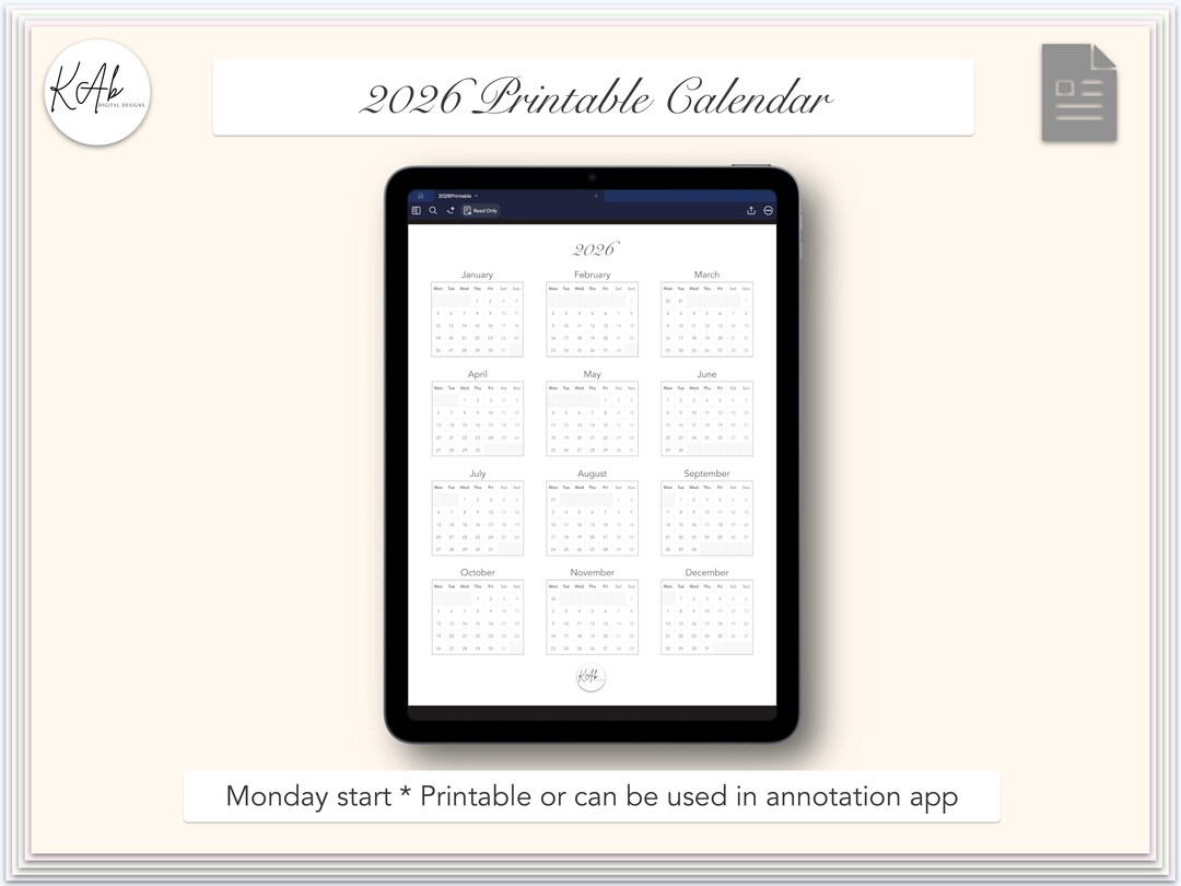 2026 Digital Calendar for Goodnotes iPad + Printable PDF - Etsy
