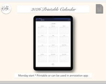 2026 Digital Calendar for Goodnotes iPad + Printable PDF