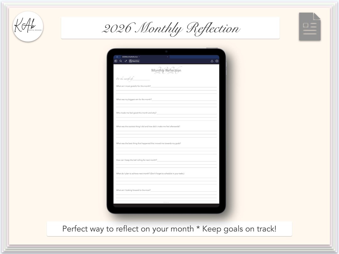 2026 Monthly Reflection Monthly Reset Goal Review Template PDF Insert ...