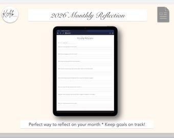2026 Monthly Reflection Monthly Reset Goal Review Template PDF Insert for iPad tablet