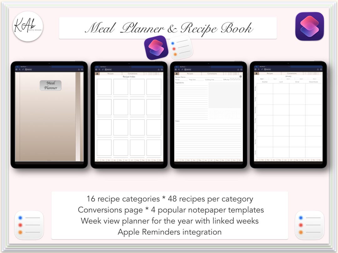 Digital Meal Planner Recipe Book for iPad Tablet Goodnotes Apple Ios ...
