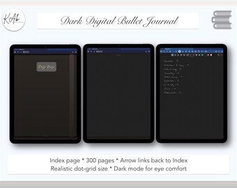 Minimal Dark Mode Digital Bullet Journal, Dot-Grid (Digital Download)