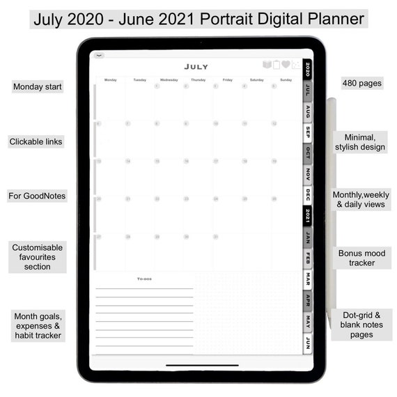 July June 21 Financial Year Monday Start Portrait Etsy