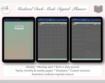 Undated Digital Planner: Weekly, Monthly, Dark Mode (Digital Download)