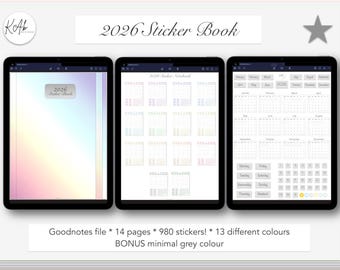 Digital Stickers 2026 Dated Sticker Book Goodnotes file Mini Calendars Monday start