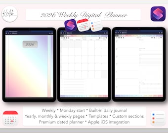 2026 Weekly Digital Planner: Apple Calendar & Reminders, Journal (Monday Start) Rainbow Colours