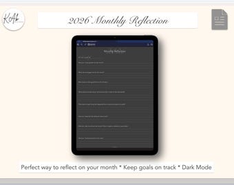 2026 Monthly Reflection Template, Dark Mode Goal Review (PDF Download for iPad/Tablet)