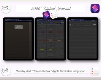 2026 Digital Journal: Monday Start, Year in Photos, Dark Mode (PDF)