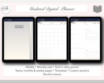 Undated Digital Planner: Weekly, Monthly, Journal (Digital Download)