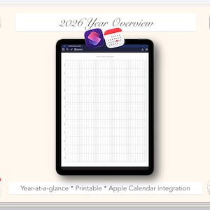 2026 Year Overview: Apple Calendar Integration, iPad tablet Goodnotes Printable PDF