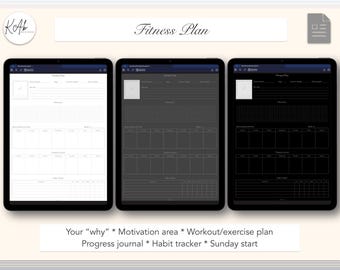 Fitness Planner: Workout Tracker, Habit Journal (Sunday Start)