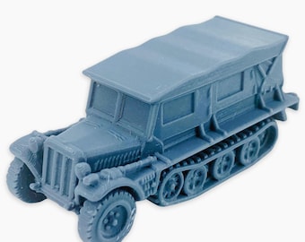 SD.Kfz. 10 Ausf. B (afgedekt), volledig gemonteerd: Duitse lichte halfrupsvoertuigen uit WO II, met canvas afgedekt transport, artilleriesleep, Wargaming-miniatuur