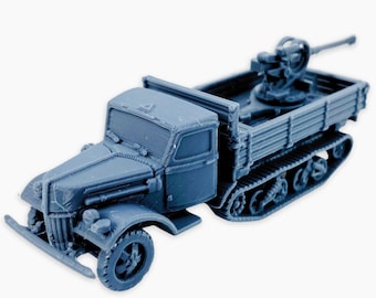 Ford V3000 Maultier (Flak 38), Fully Assembled Miniature: WWII German Half-Track Anti-Aircraft Vehicle Model