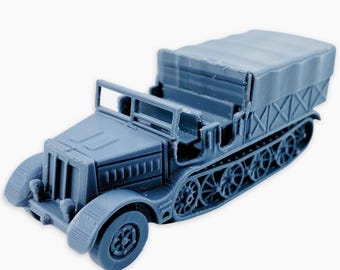 Sd.Kfz. 9 Famo (back covered windows up), Fully Assembled: WWII German Heavy Halftrack Recovery Vehicle, Enclosed Cab Variant, War Miniature
