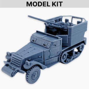 Halfrupsvoertuig M15, model: Amerikaans gemotoriseerd luchtafweervoertuig uit WO II, motorwagen halfrupsvoertuig, geallieerde luchtverdediging, Wargaming Mini