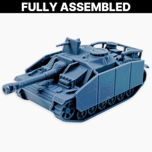 StuH 42 (shürzen), volledig gemonteerd: Duitse Sturmhaubitze 42-aanvalshouwitser uit WO II met zijpanelen, ondersteuningsvoertuig infanterie, oorlogsminiatuur