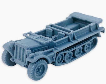 SD.Kfz. 10 Ausf. B, volledig gemonteerd: Duitse lichte halfrupstrekker uit WO II, artilleriesleepvoertuig, Wargaming-miniatuur