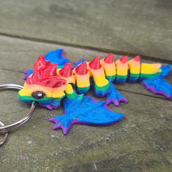 Rainbow Dragon Keychain Pack - 3D Printed, Full Color - Fun Gift - Key Buddies - Unique Item - Articulated - Fidget Toy, LGBTQIA+