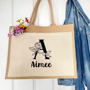 Sac shopping personnalisé, Sac fourre-tout fleuri à lettres, Sac cadeau pour enseignant, Sac de marché personnalisé, Cadeau de fin d'année, Merci professeur, Meilleur professeur