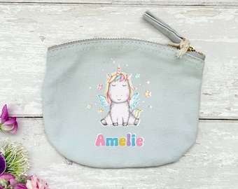 Custom Sleeping Unicorn Coin Purse, Girls Holiday, Unicorn Gift For Her, Personalised Name Canvas Coin Purse, Unicorn Style Purse