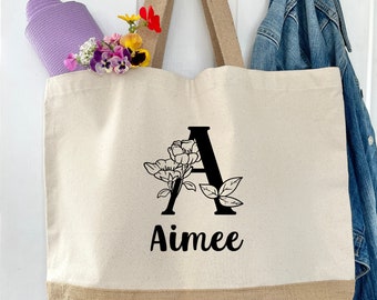 Custom Shopper, Floral Letter Tote Bag, Teacher Gift Bag, Personalised Market Bag, End of term Gift, Thank you teacher, Best Teacher