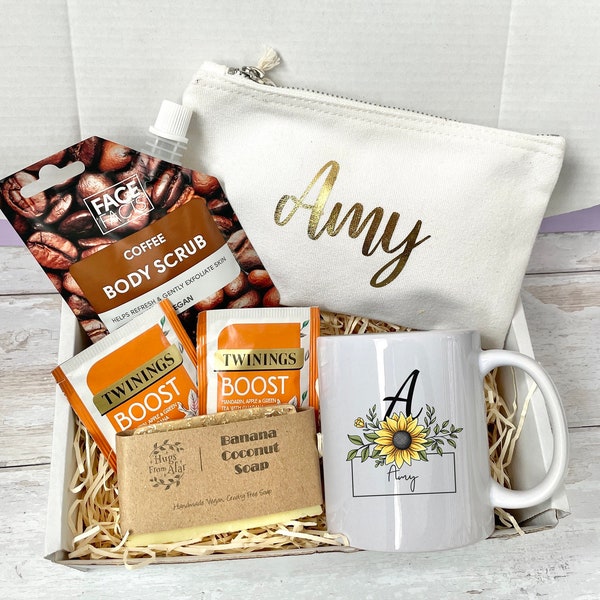 Custom Sunflower Box For Her- Hugs From Afar, Gift Box, Birthday, Handmade Soap, Makeup case, Women, Thinking of You, Lockdown, Custom Mug