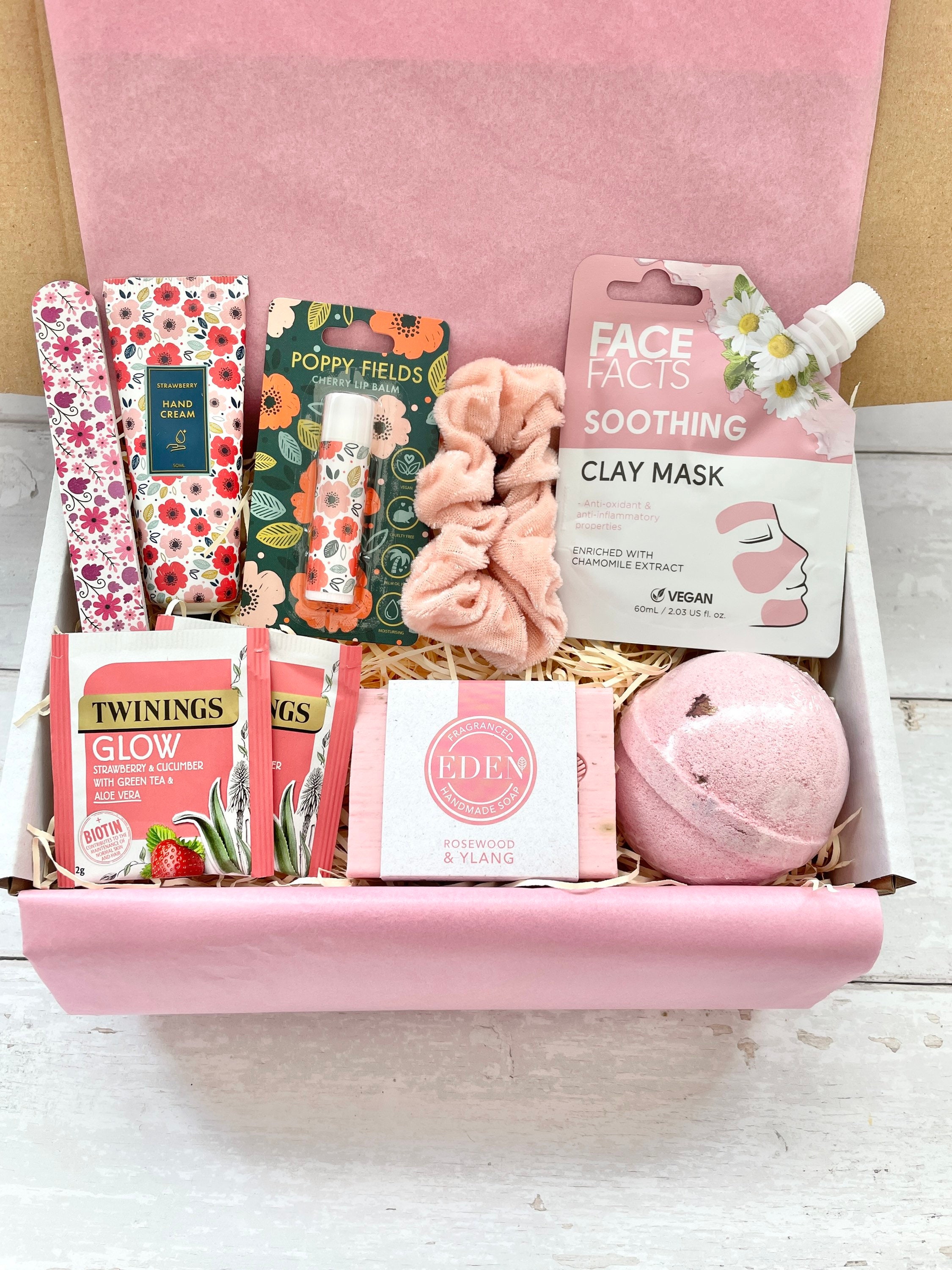 Pink Stay at Home Pamper Box, Care Package for Her, Luxurious Gift