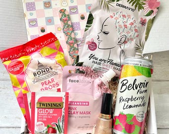 Pink Pamper Gift Box for Her, Vegan Face Mask, Relaxation Care Package