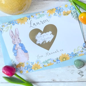 Cadeau proposition de parrain et marraine, seras-tu ma marraine, parrain, carte à gratter personnalisée, carte à gratter personnalisée lapin bleu