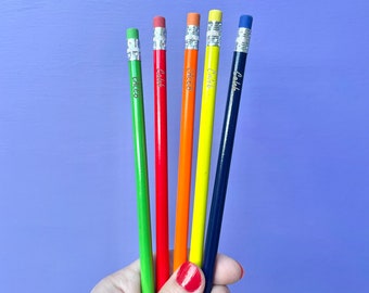 Engraved HB pencils, Personalised Pencils, back to school gift, teacher gift, kids custom gift, present for children, neon, black