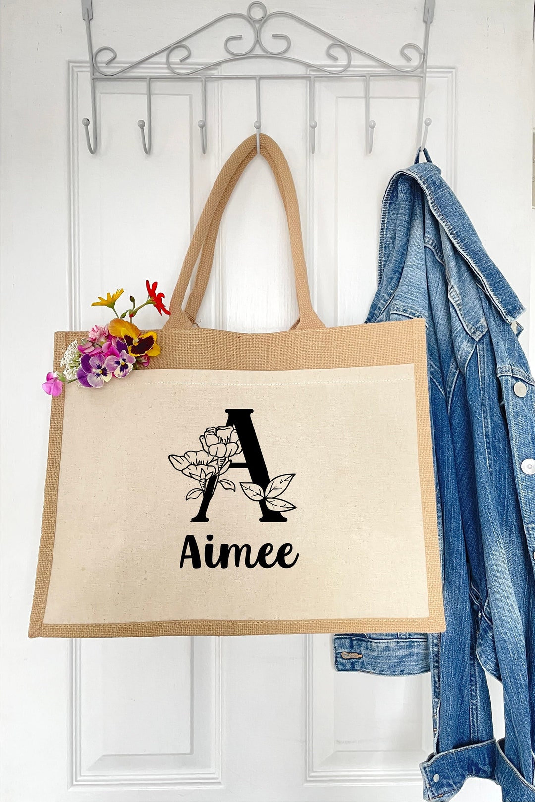 Shopper personalizzato, Borsa con lettere floreali, Borsa regalo