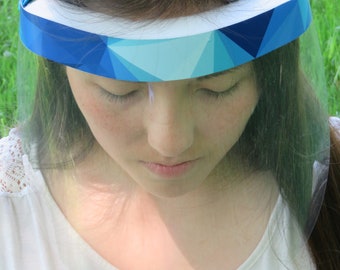 Blue Geometrical Pattern Face Shield PPE Faceshield  Adult Teen Youth Child Teacher Kid Daycare