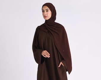 Plain Brown Textured Abaya with 2x Zip Pockets | Ramadan Abaya | Prayer Abaya | Long Dress with Pockets | Muslim Long Dress | Summer Dress