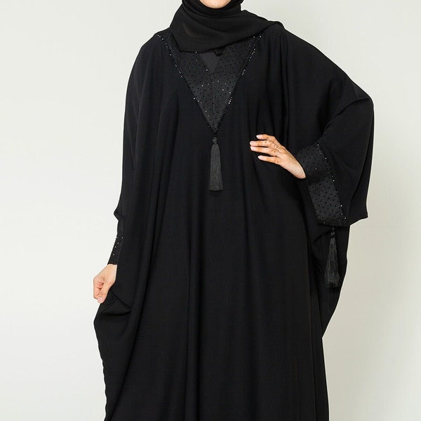 Black Moroccan Inspired Dubai Kaftan Dress / Abaya / Farasha Dress for Women | Plus Size Kaftan Dress Abaya | Ramadan Prayer Abaya