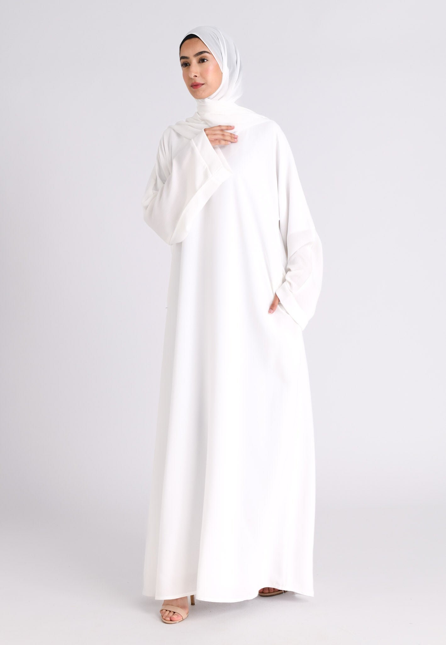 White Abaya With 2x Zip Pockets Plain White Closed Abaya premium