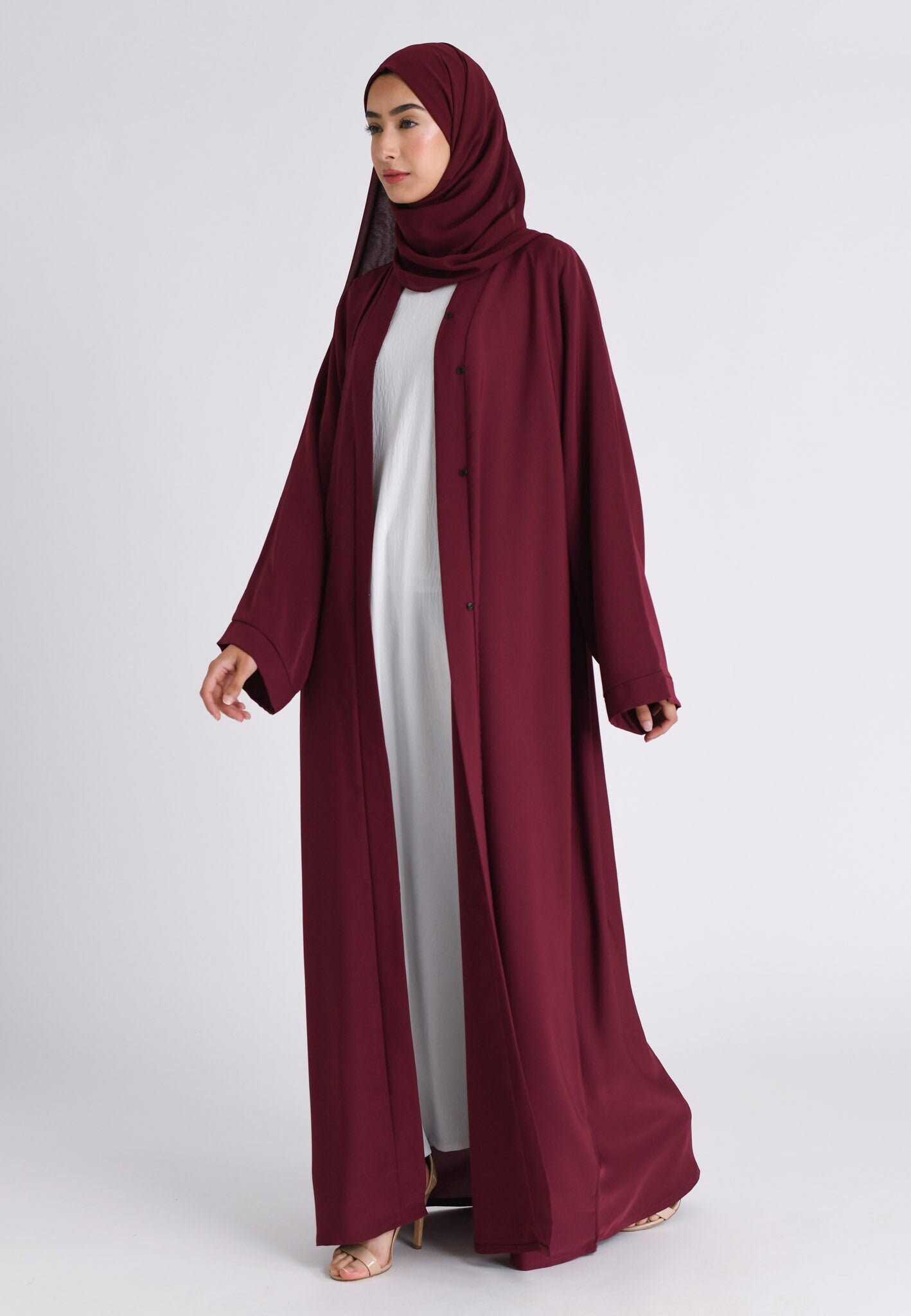 Burgundy Open Abaya Dress for Women Premium Maroon Maxi Dress Arabic Dress Kimono Style Muslim Dress Eid Gift Modest clothing