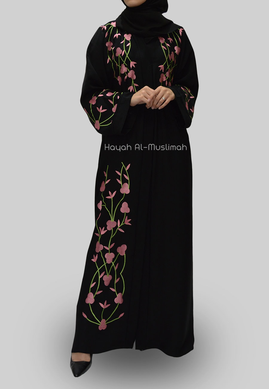 Floral de luxe  brod  Long Summer Open Abaya  Robe longue 