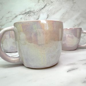 Handmade Iridescent Light Pink Porcelain Mug - Glitterkween Ceramics