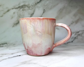 Handgemachte irisierende rosa Korallen Porzellan Kaffeetasse: Glittergeween Keramik