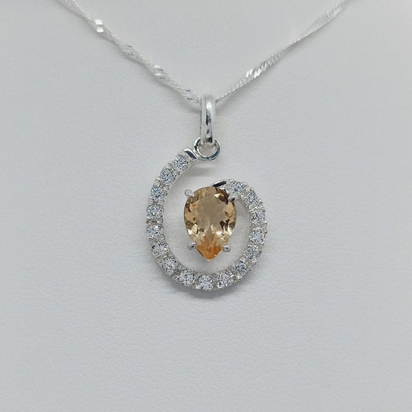 Collier unique en argent avec pendentif spirale citrine et oxyde de zirconium