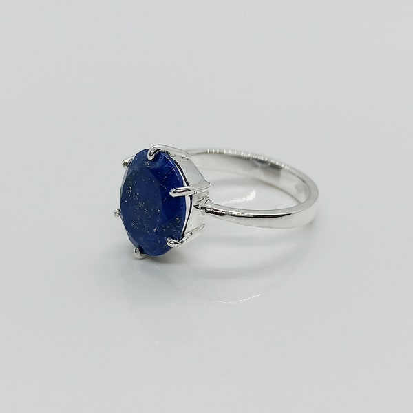 Bague solitaire - bague argent - bague unique - pierre lapis lazuli - taille 54