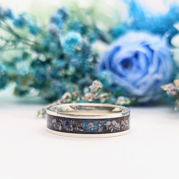 6mm inlay ashes ring, pet fur inlay ring, 6mm width band, memorial ring, ashes jewellery, pet fur keepsake