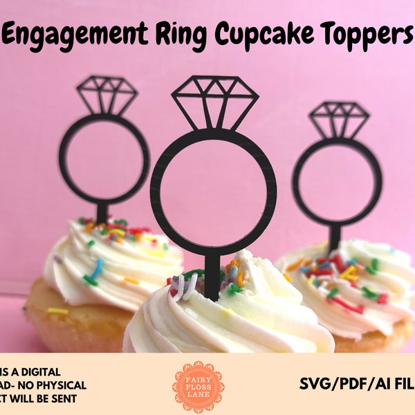 Bague de fiançailles en téléchargement numérique, fichier découpé au laser, mariage SVG, fichier de coupe pour cupcakes, fichier vectoriel de fête de fiançailles, bague en diamant PDF