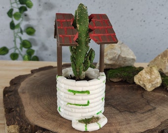 Plant Pot Stone Looking Old Well | 3D printed | Hand-painted |