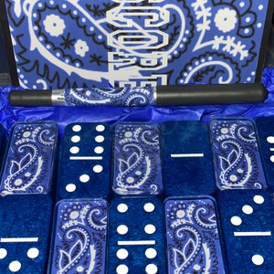 Dominos - Blue Bandana Custom Dominos “Chilly Bones” Professional Size - Double Six - Handmade Dominos